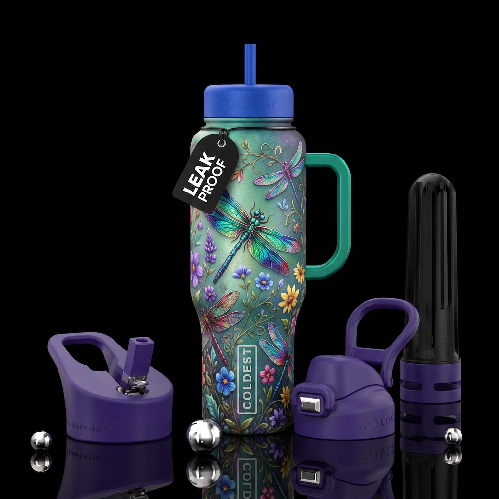 Dragonfly garden water bottle design