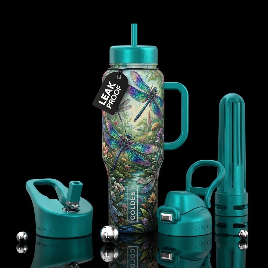 Garden of dragonflies water bottle design