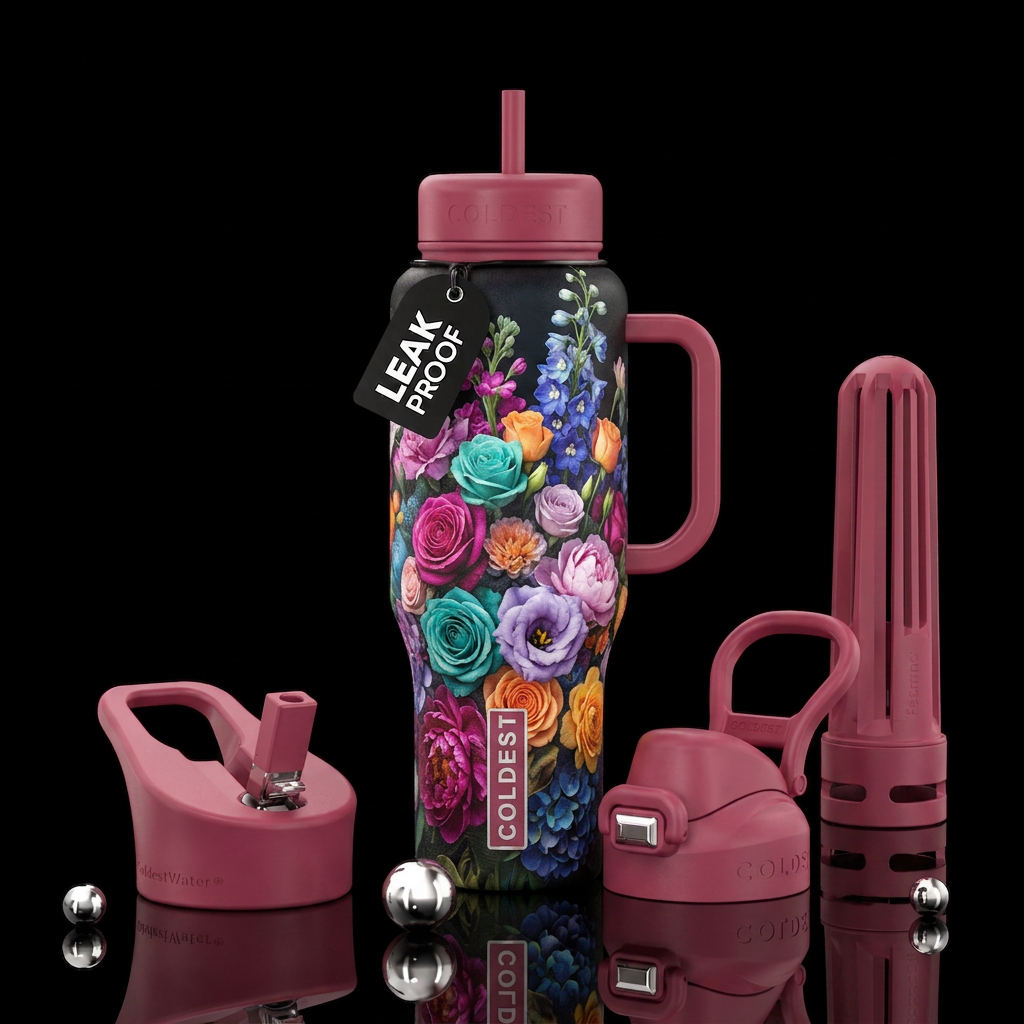 Bouquet of flowers water bottle design