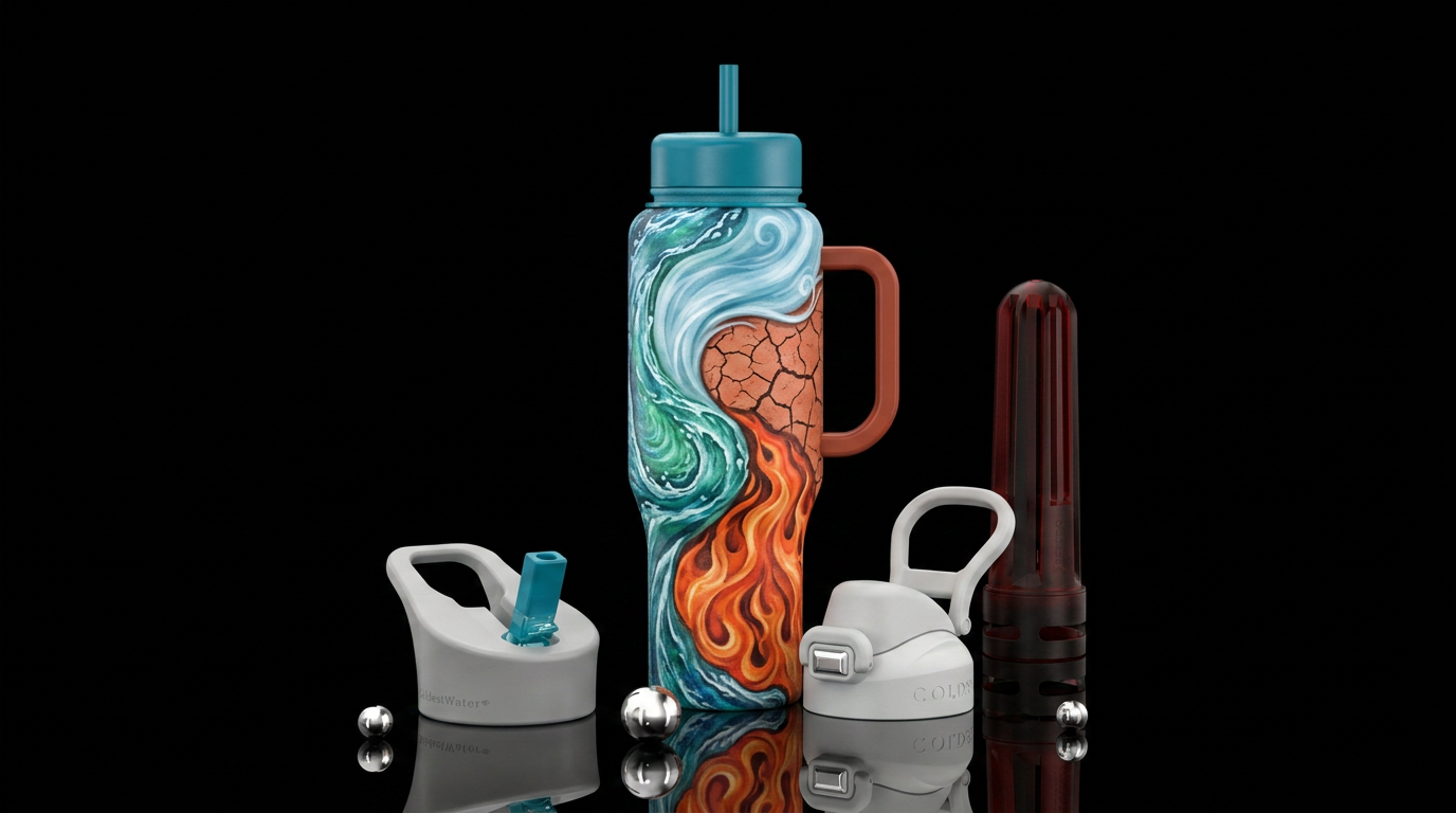 A bottle that shows the 4 elements water bottle design