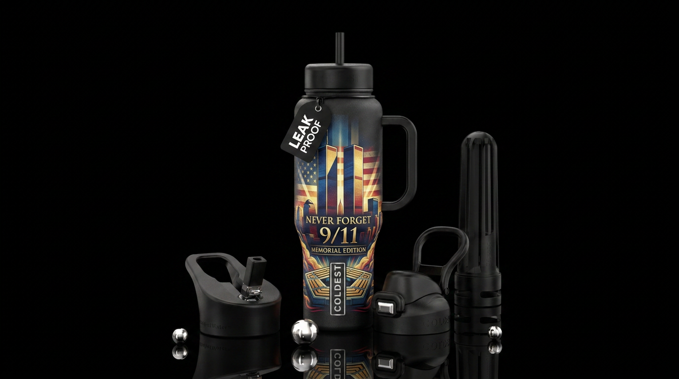 Never Forget 9/11 water bottle design