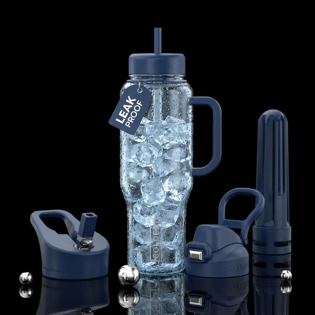 A bottle that actually looks like a glass of ice w... water bottle design