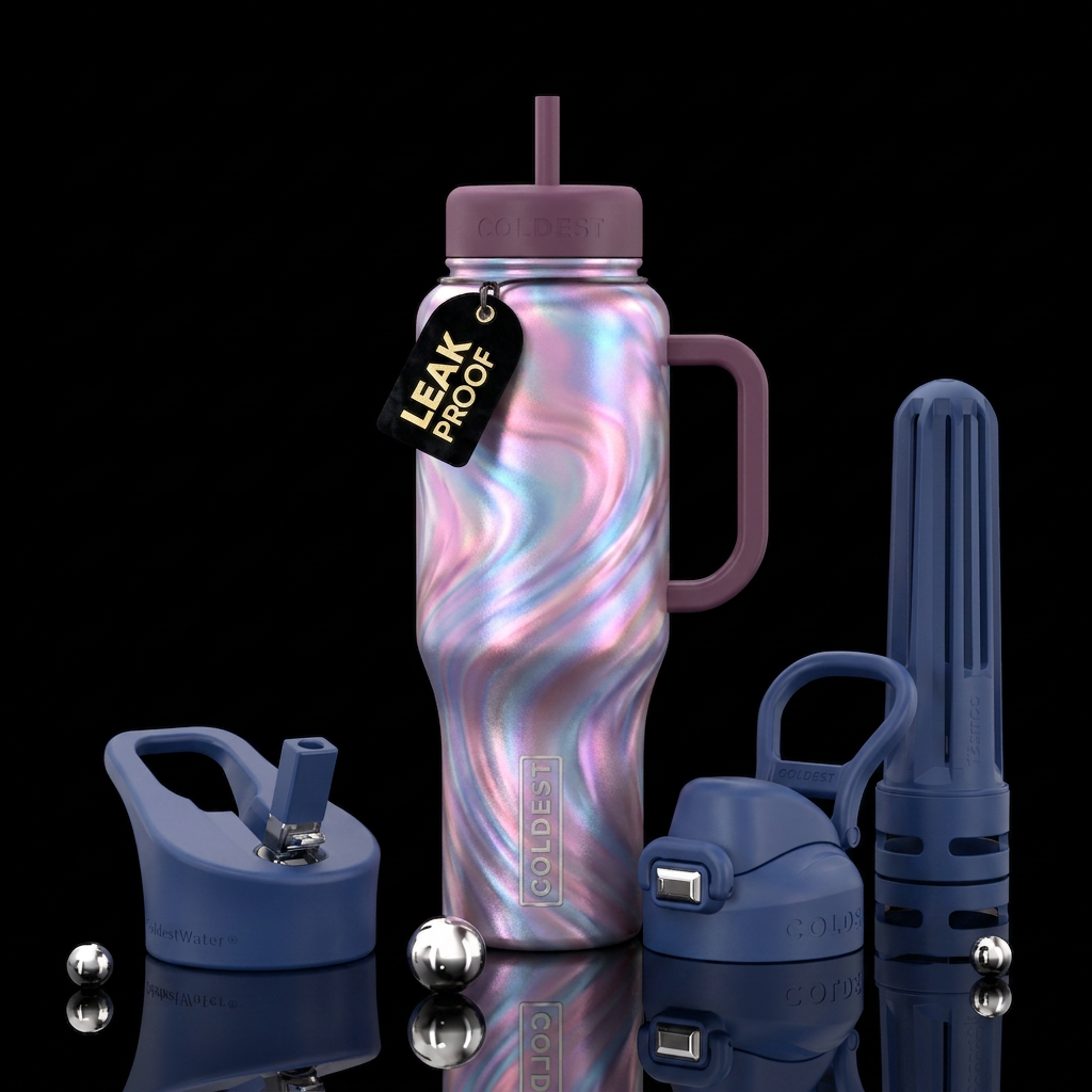 Pearlized Luna of pinks, blues, purples, and mauve... water bottle design