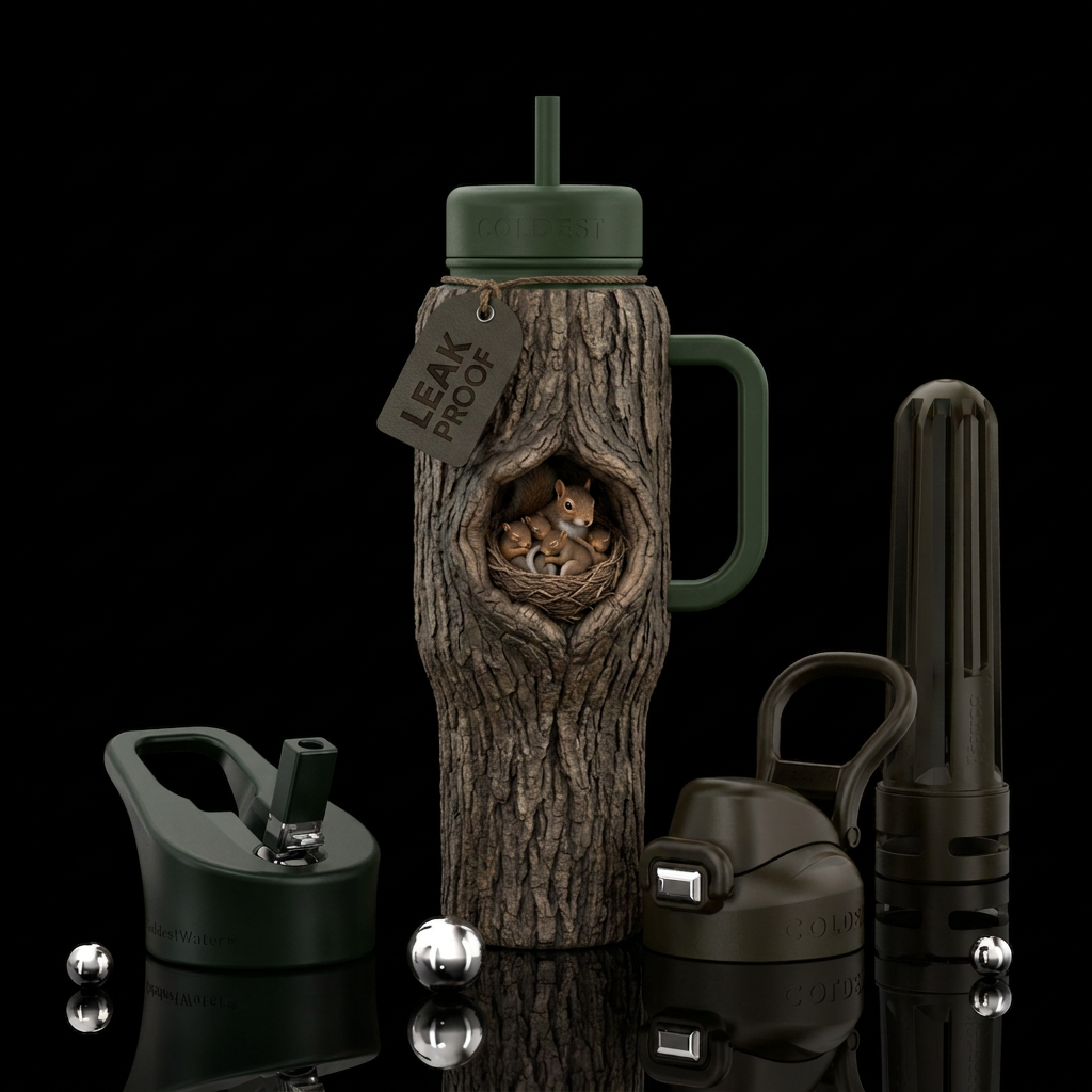 A bottle that looks like a real tree with a knot h... water bottle design