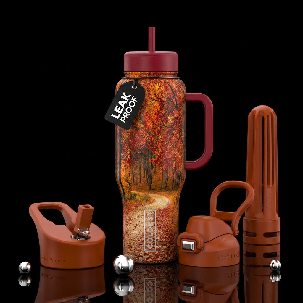 A walk thru the woods in fall water bottle design