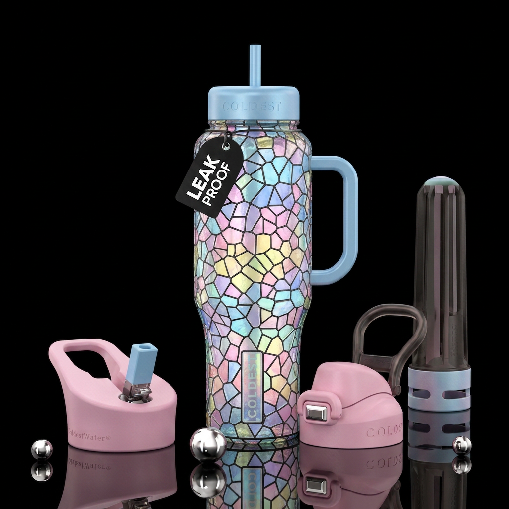 Pastel stained glass water bottle design