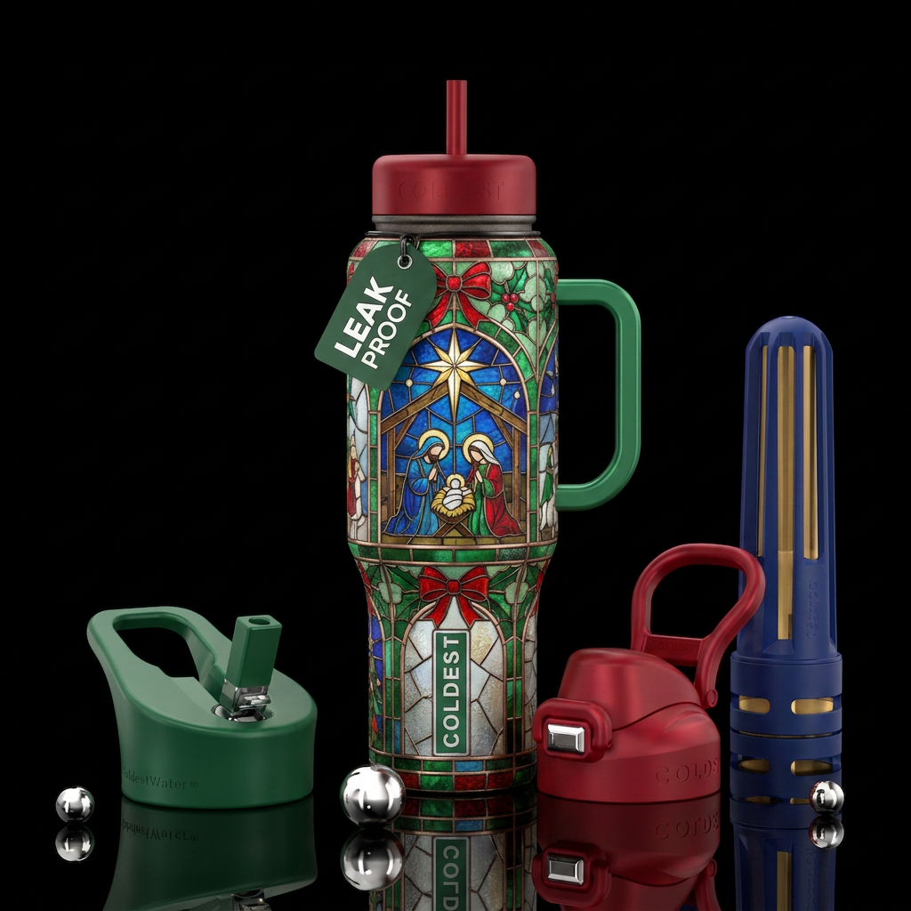 Christmas stained glass water bottle design