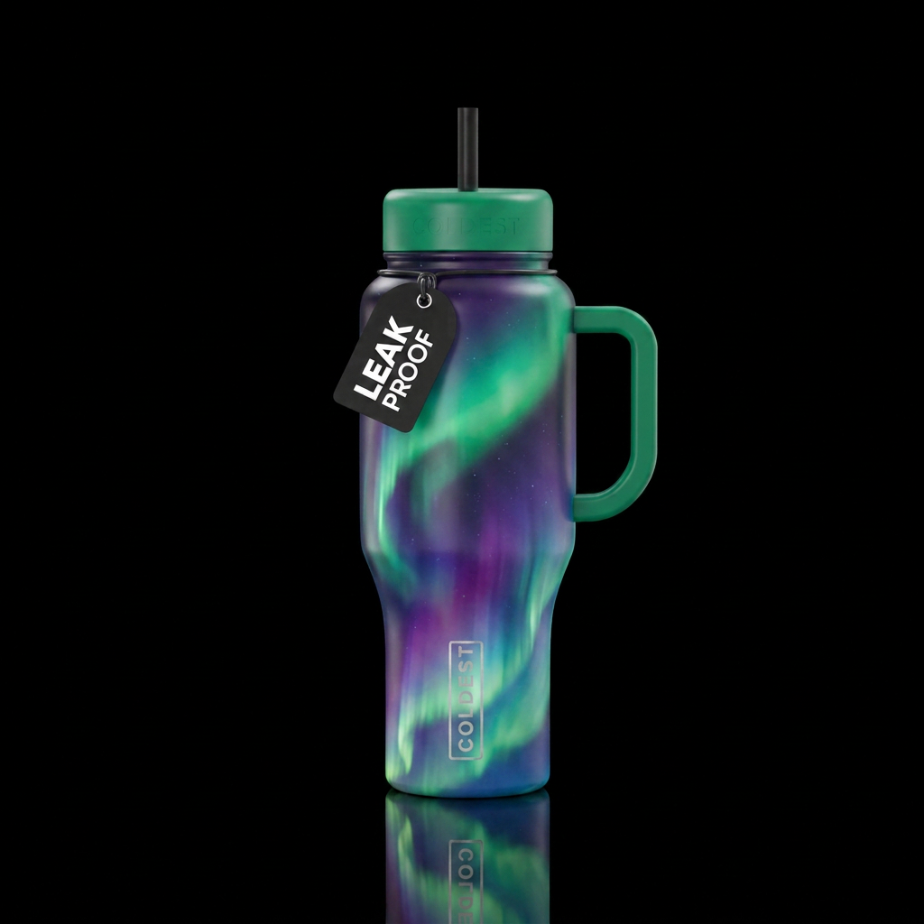 Dancing northern lights water bottle design
