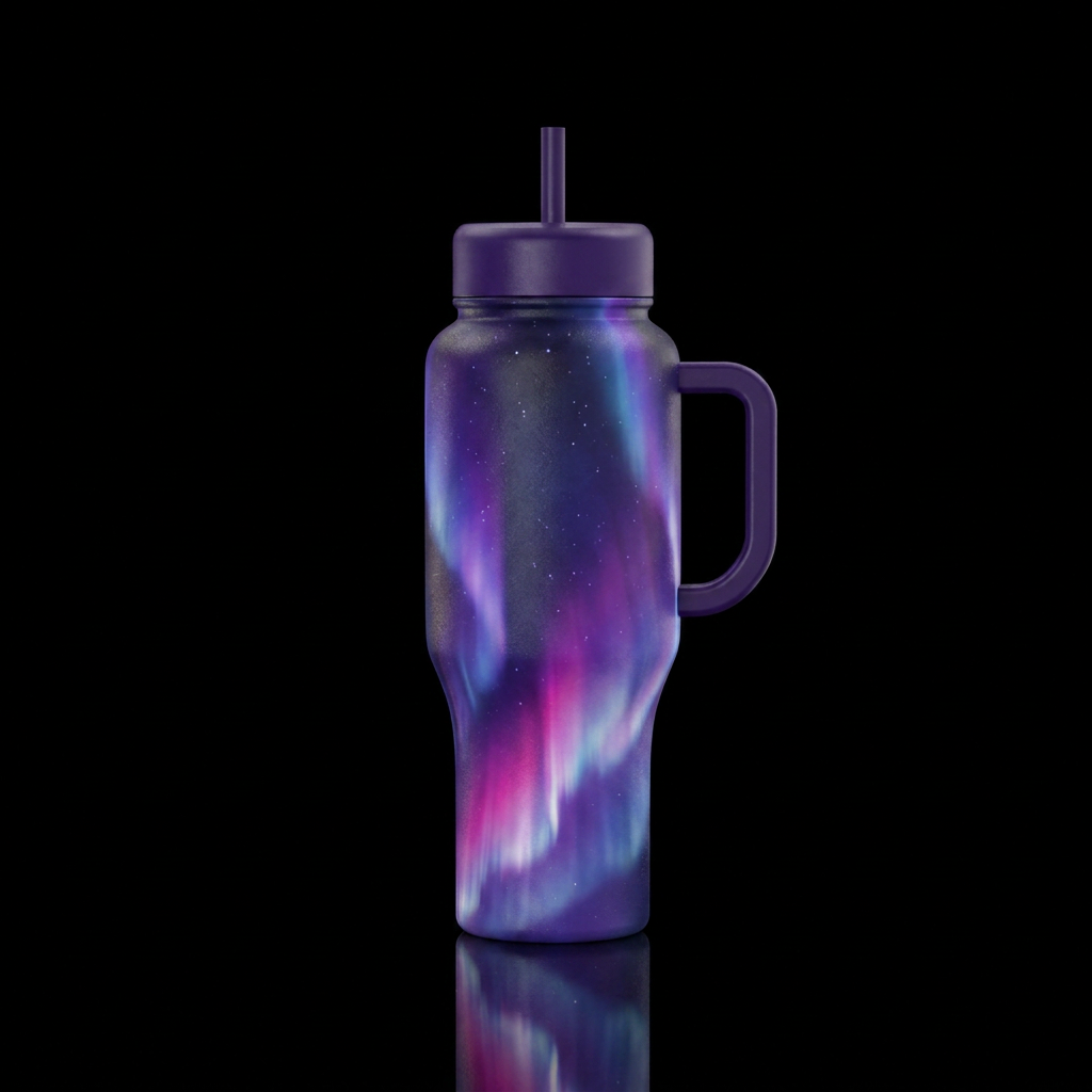 Northern lights in pinks, purples, and blues water bottle design