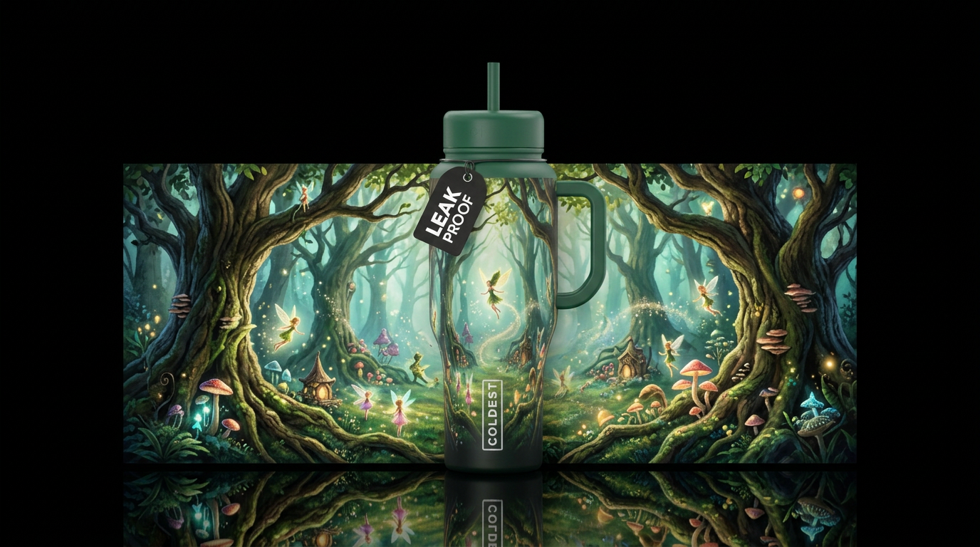 Peaking thru the trees into a land of fairies water bottle design