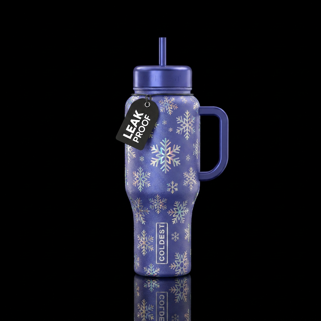 Falling snowflakes with iridescent shine and spark... water bottle design