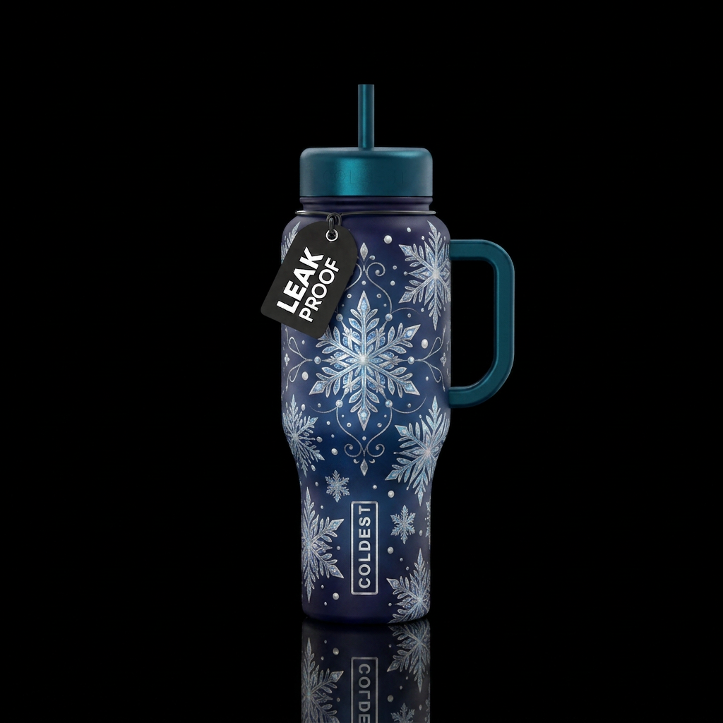 Moonlight snowflakes water bottle design