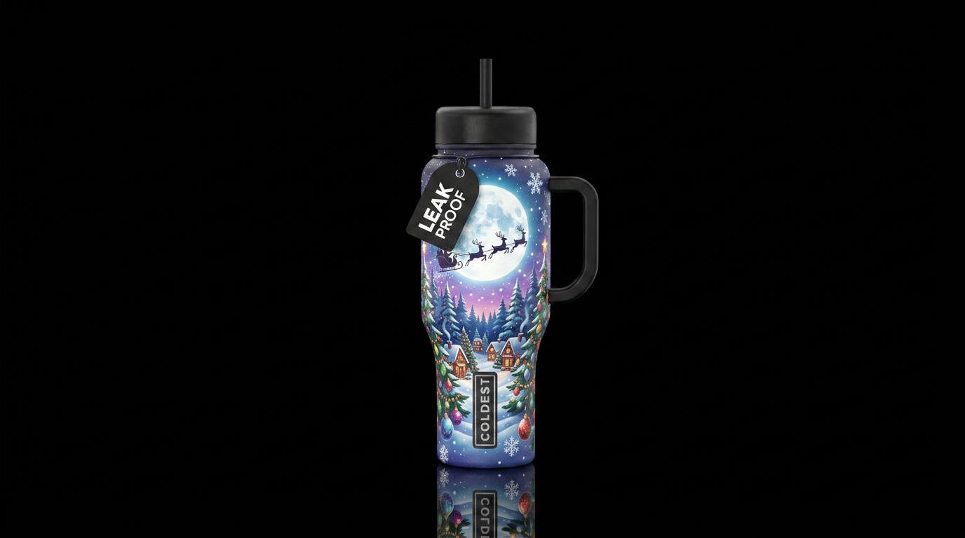 Moonlight Christmas water bottle design