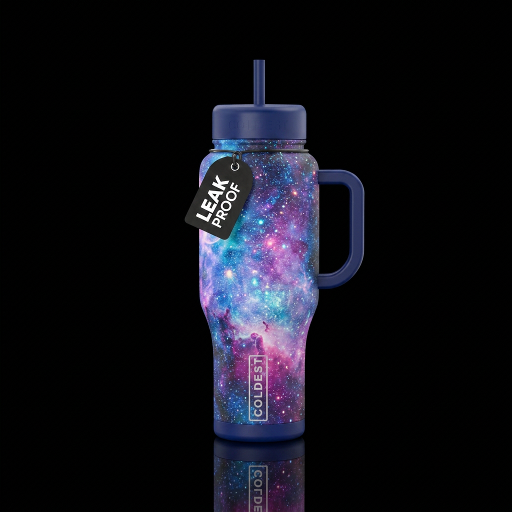 Glittery glowie nebula water bottle design