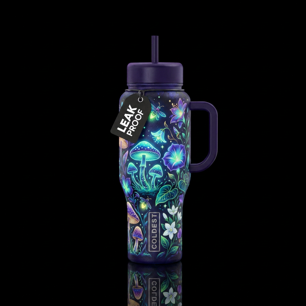 Glowing garden at night that glows in the dark water bottle design