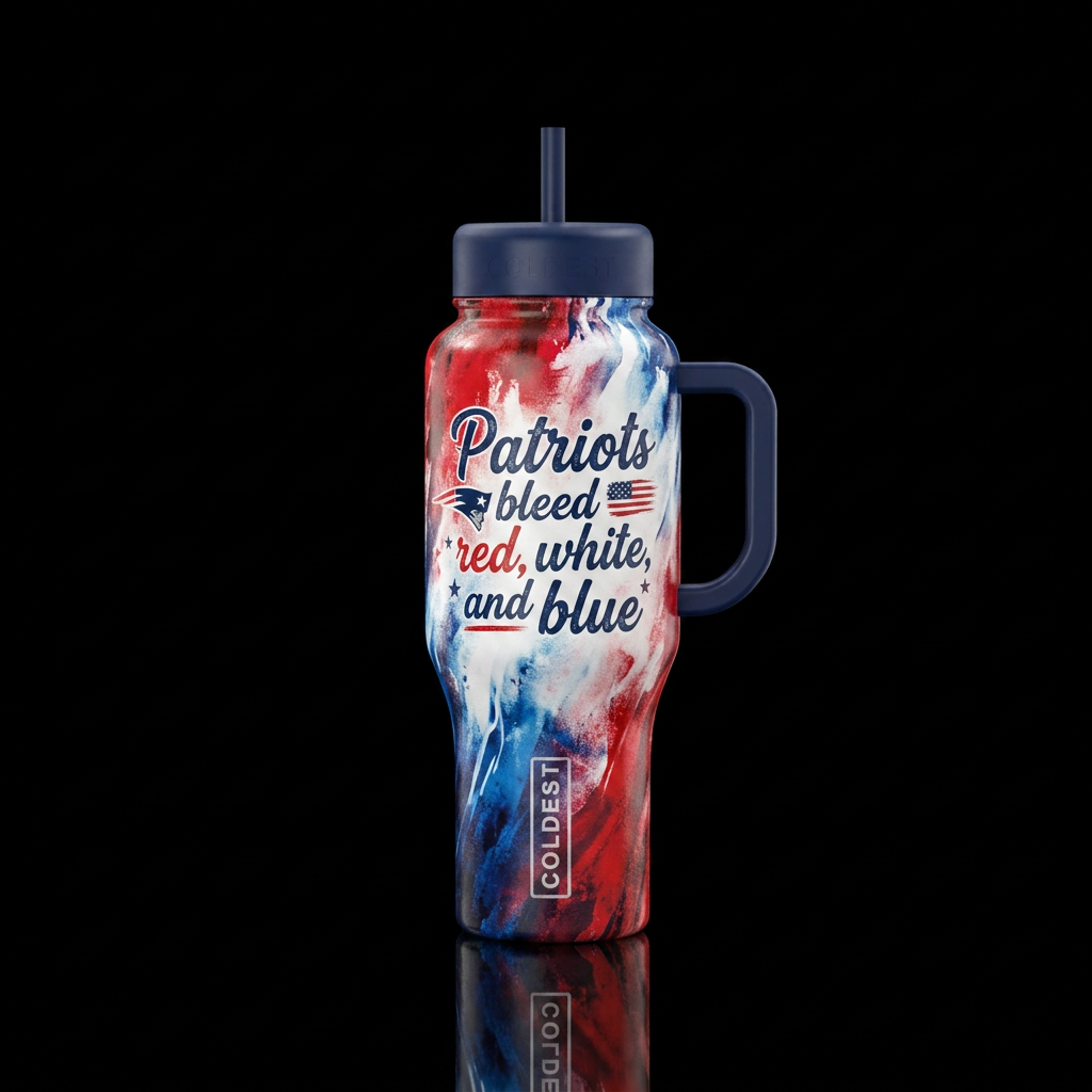 Patriots bleed red, white, and blue water bottle design