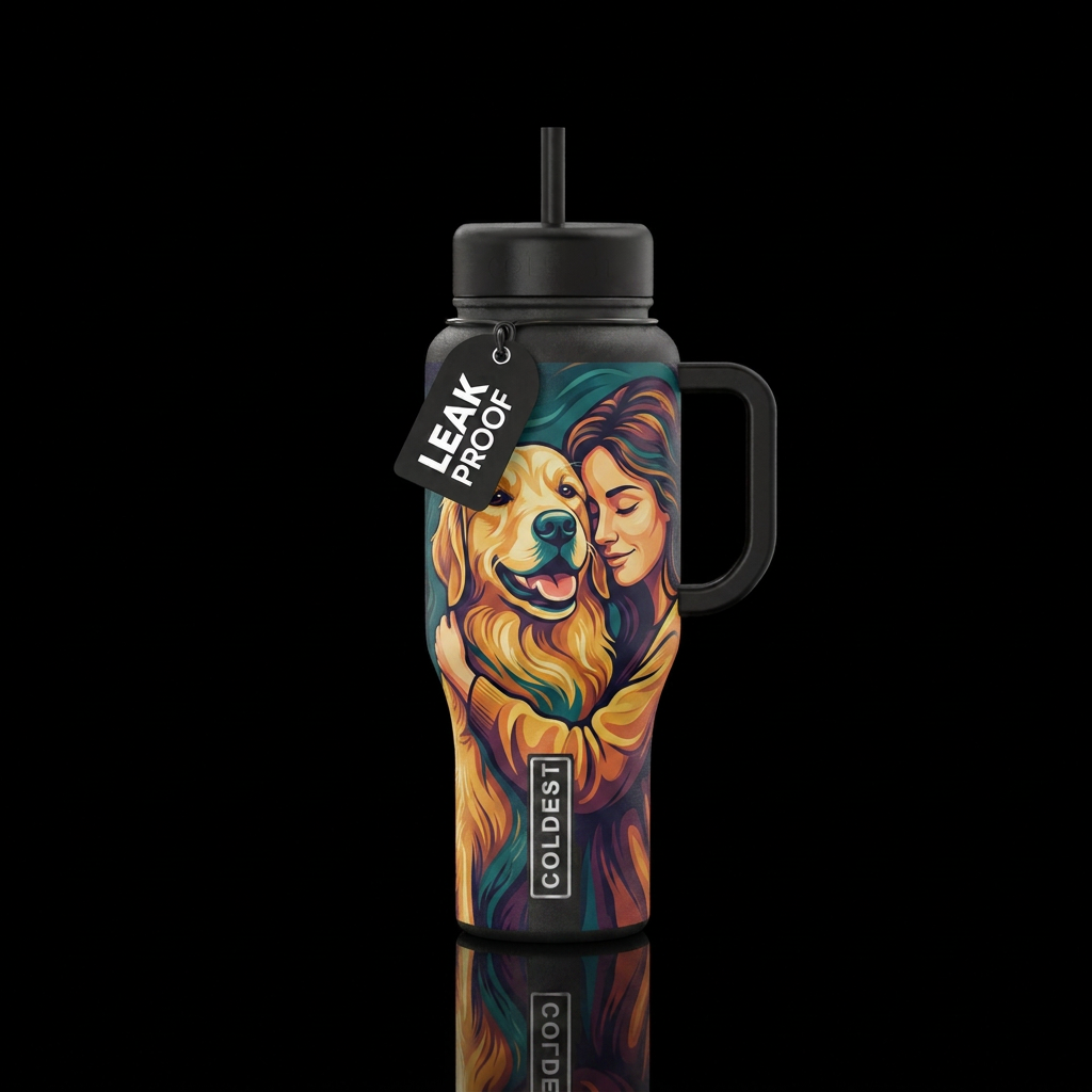 The closeness of a pet and their human water bottle design