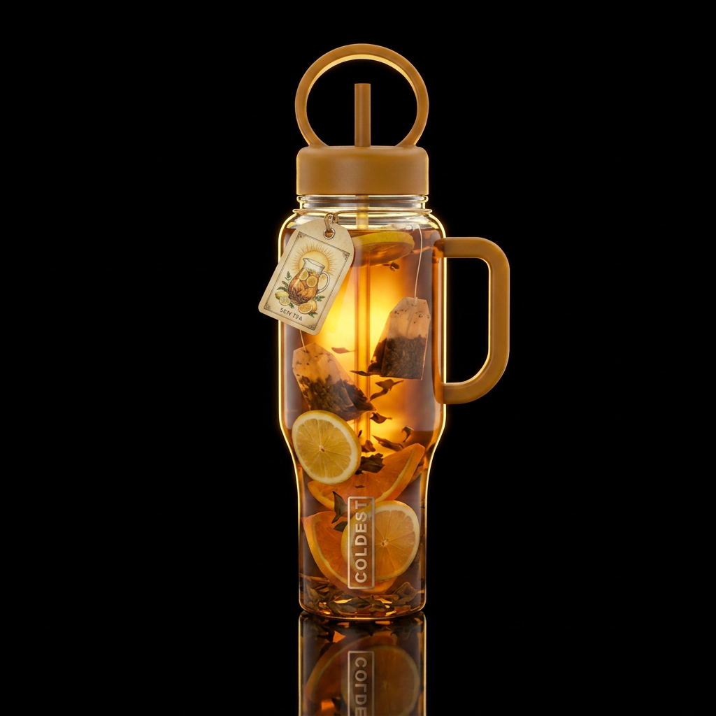 A bottle that looks like someone making sun tea water bottle design