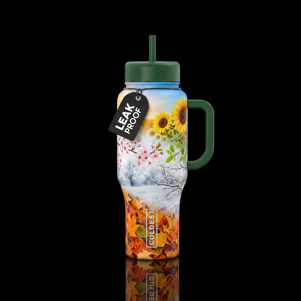 The changing of the seasons water bottle design