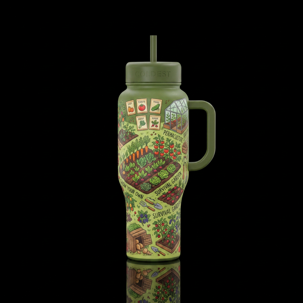 Gardening for survival water bottle design