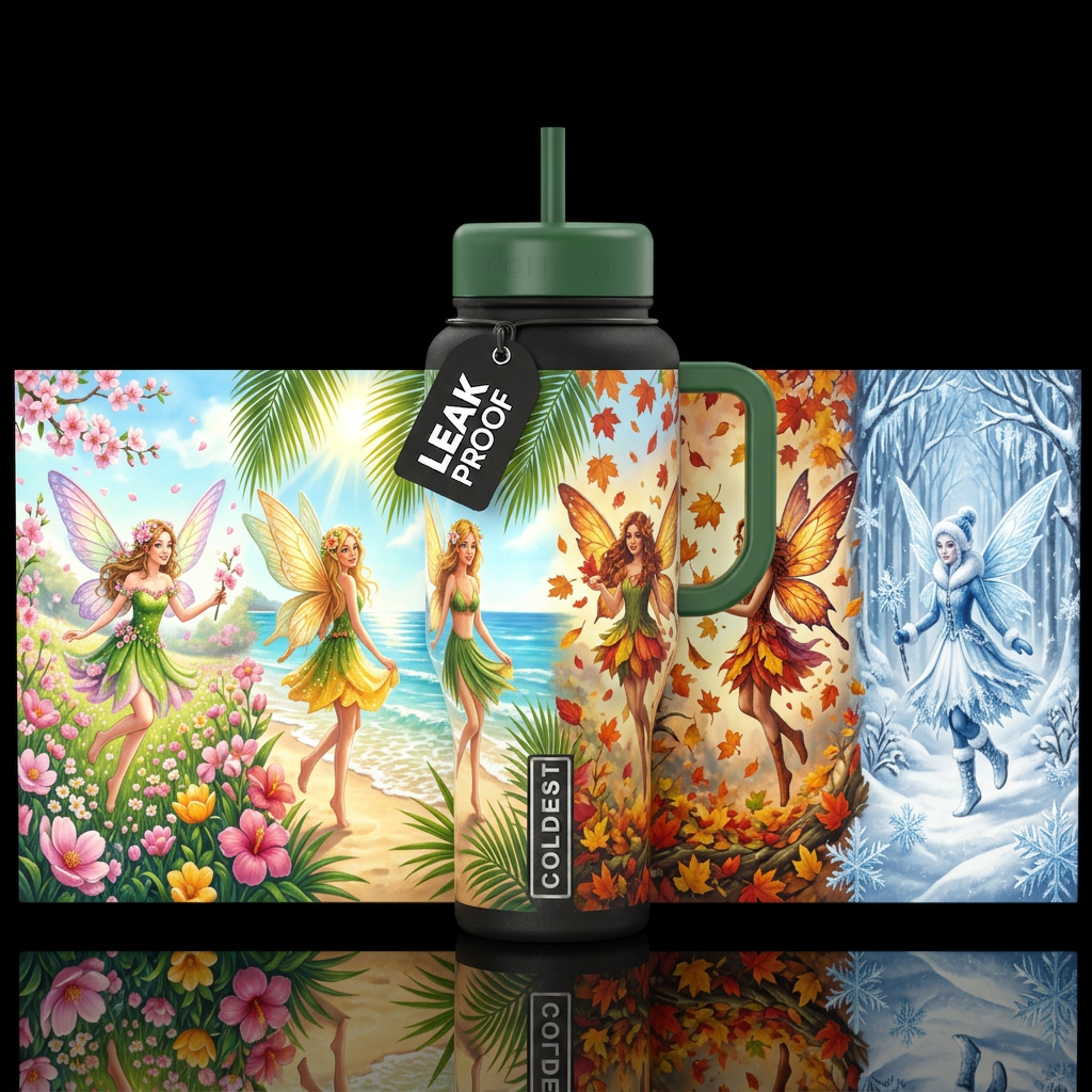 The four seasons of fairies water bottle design