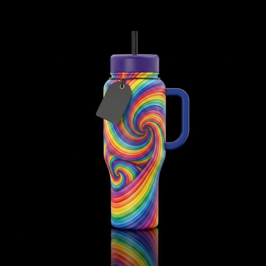 A whirlwind of rainbows water bottle design