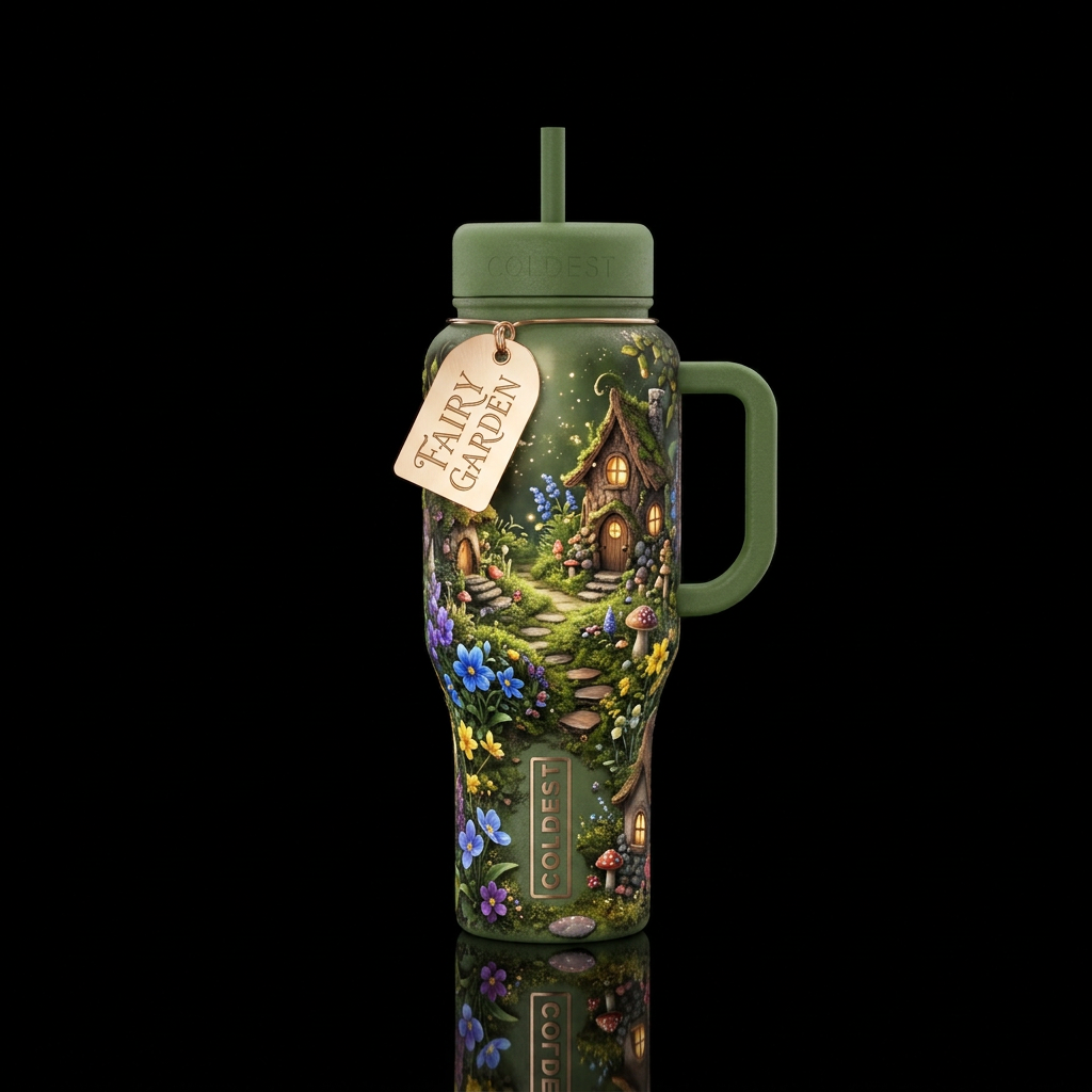 A miniature fairy garden water bottle design