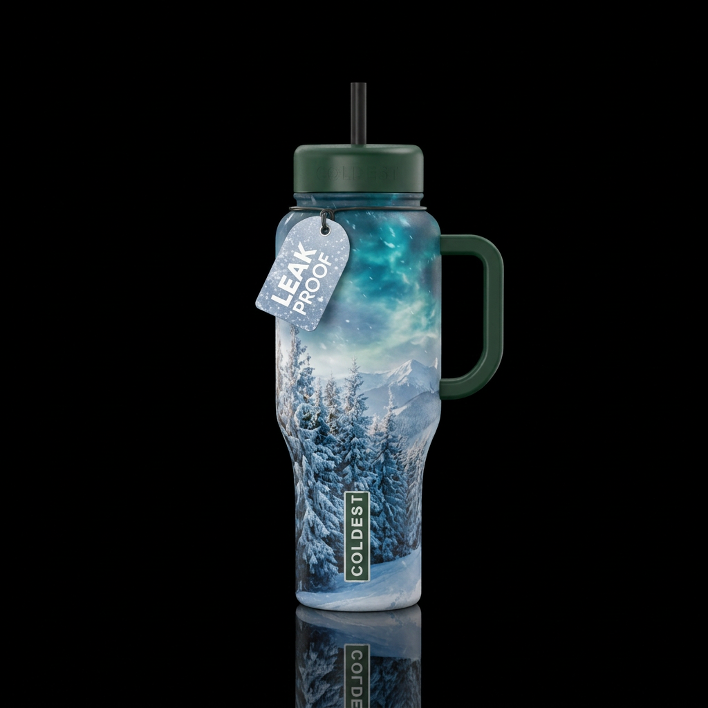 A scenery that shows winter is coming water bottle design