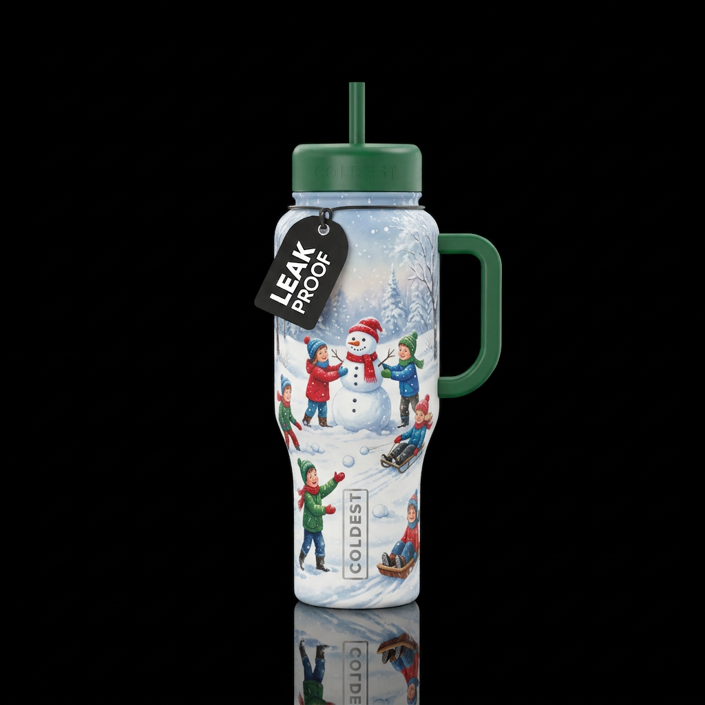 Kids playing in the snow water bottle design