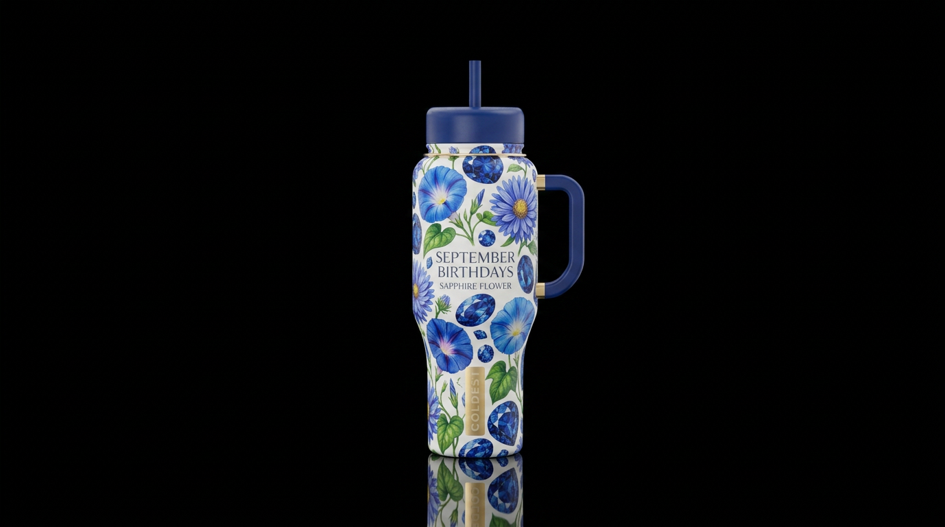 September Birthdays water bottle design