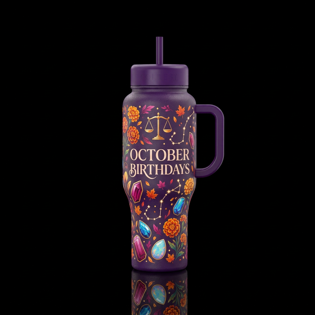 October Birthdays water bottle design