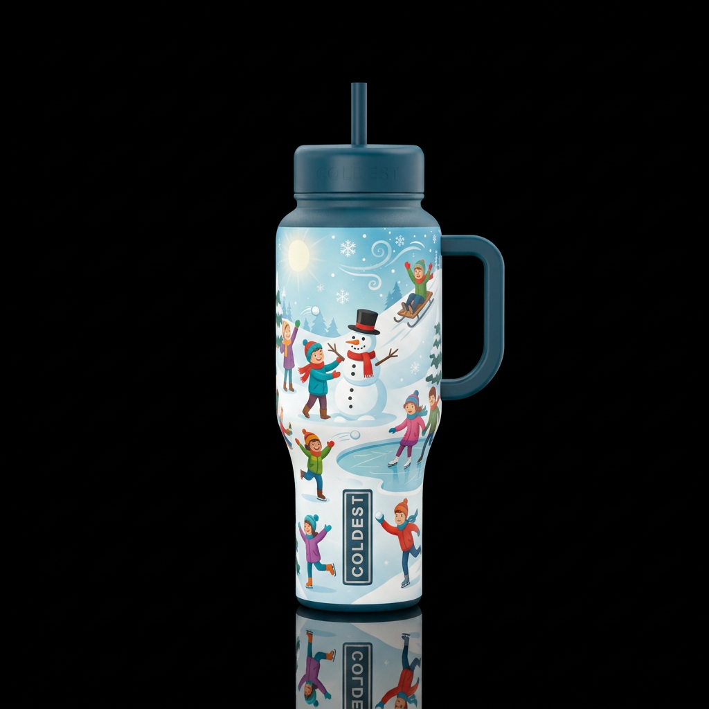 Winter playtime fun water bottle design