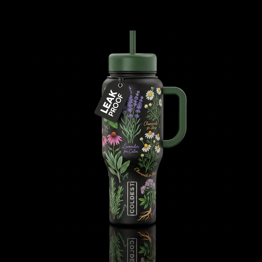 Herbs for healing water bottle design