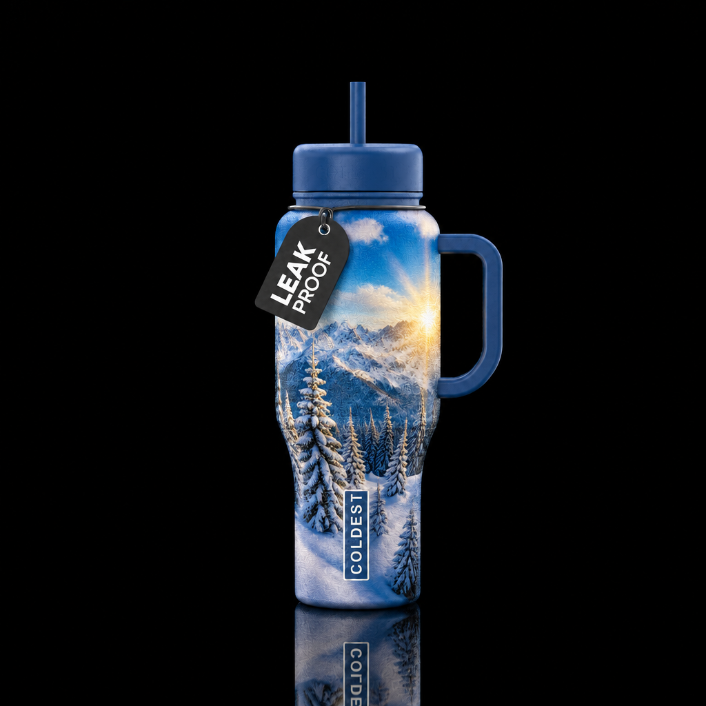 Snowday in the mountains water bottle design