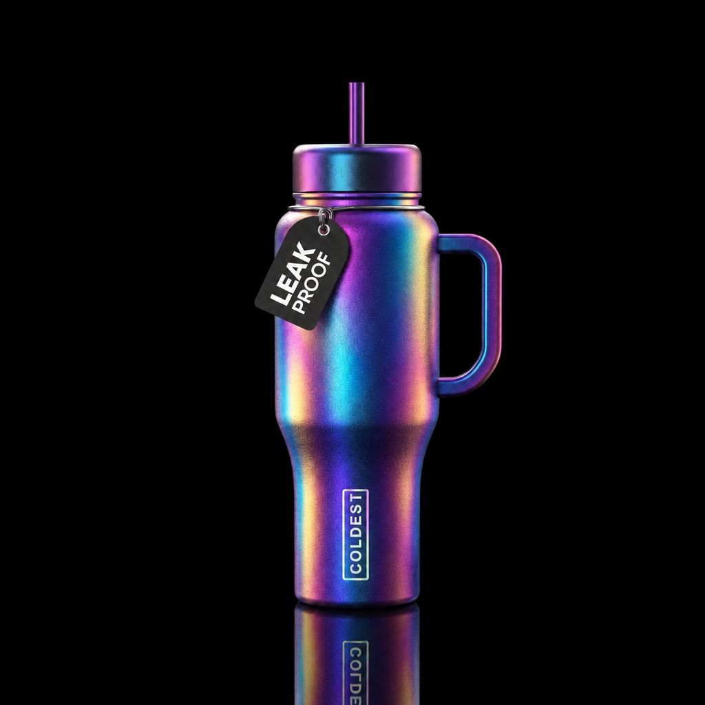 Iridescent reflections water bottle design
