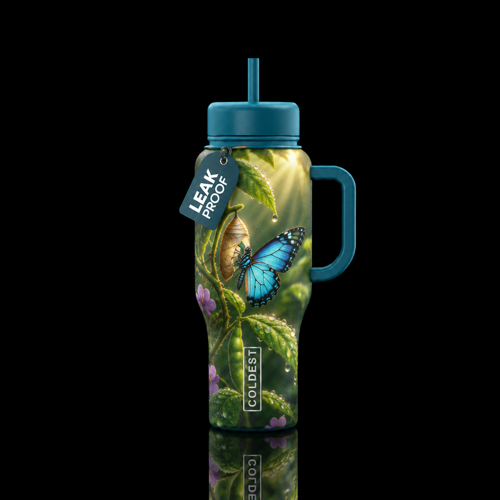 Blue emerging water bottle design