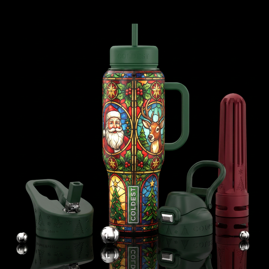 Christmas, stained glass water bottle design
