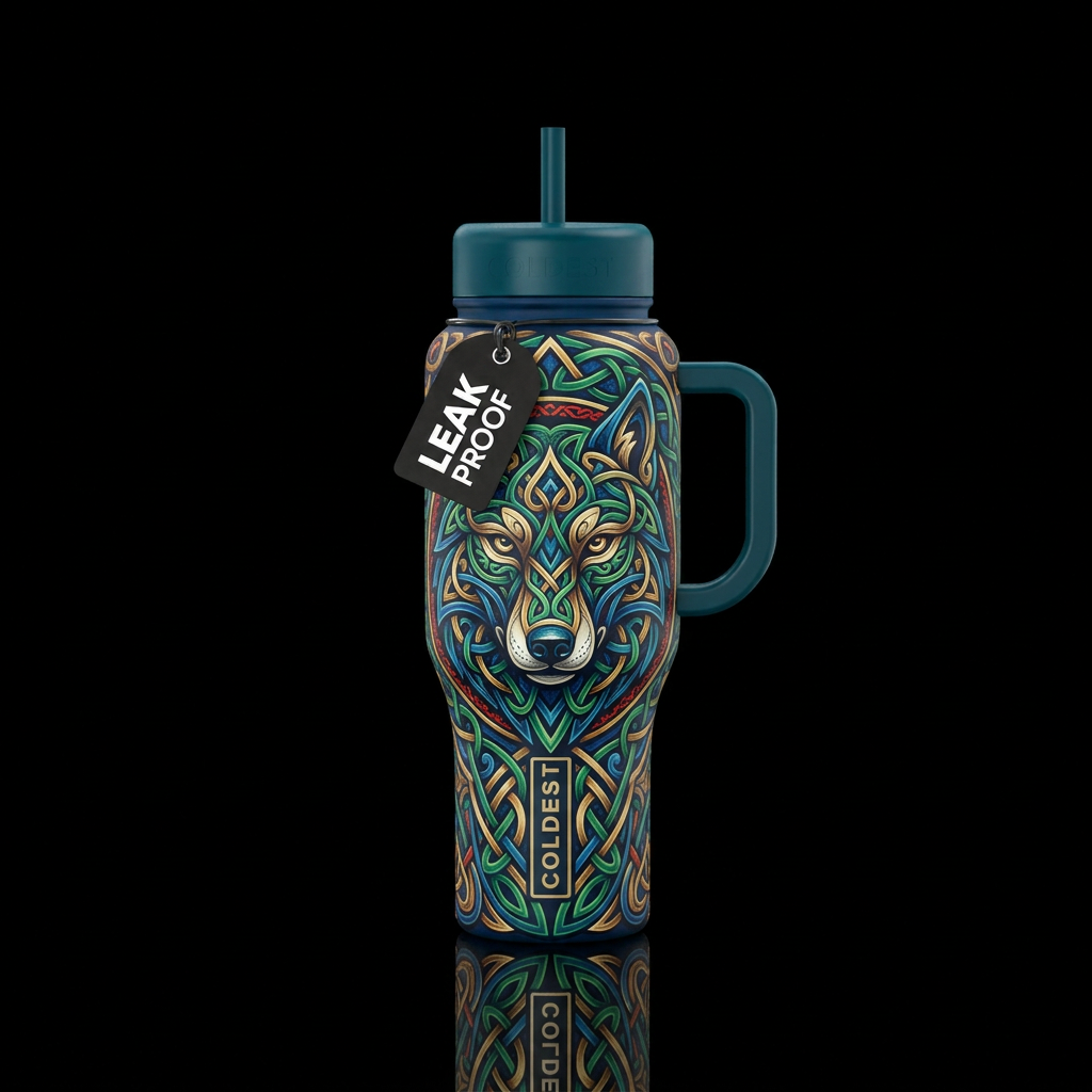 nordic, celtic, mesmerizing, captivating, mysterio... water bottle design
