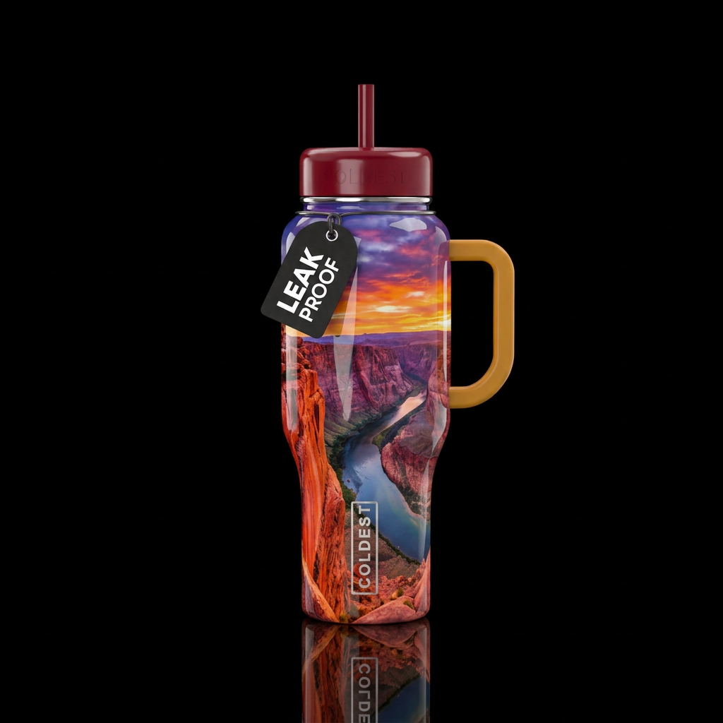Grand Canyon, vibrant, realism, beautiul, shiny water bottle design