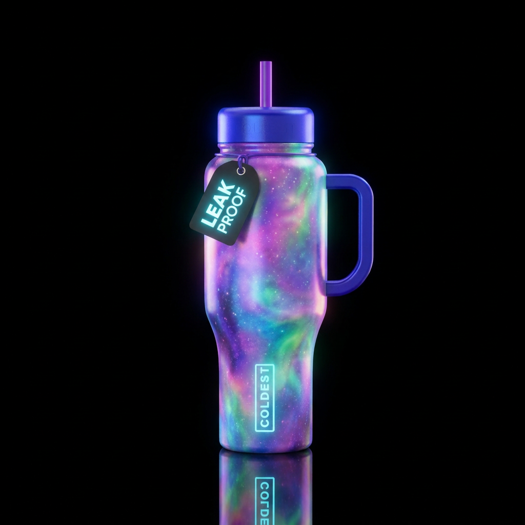 vibrant, artistic, beautiul, glowie water bottle design