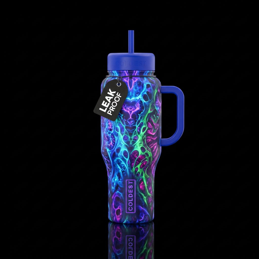 vibrant, artistic, beautiul, glowie water bottle design