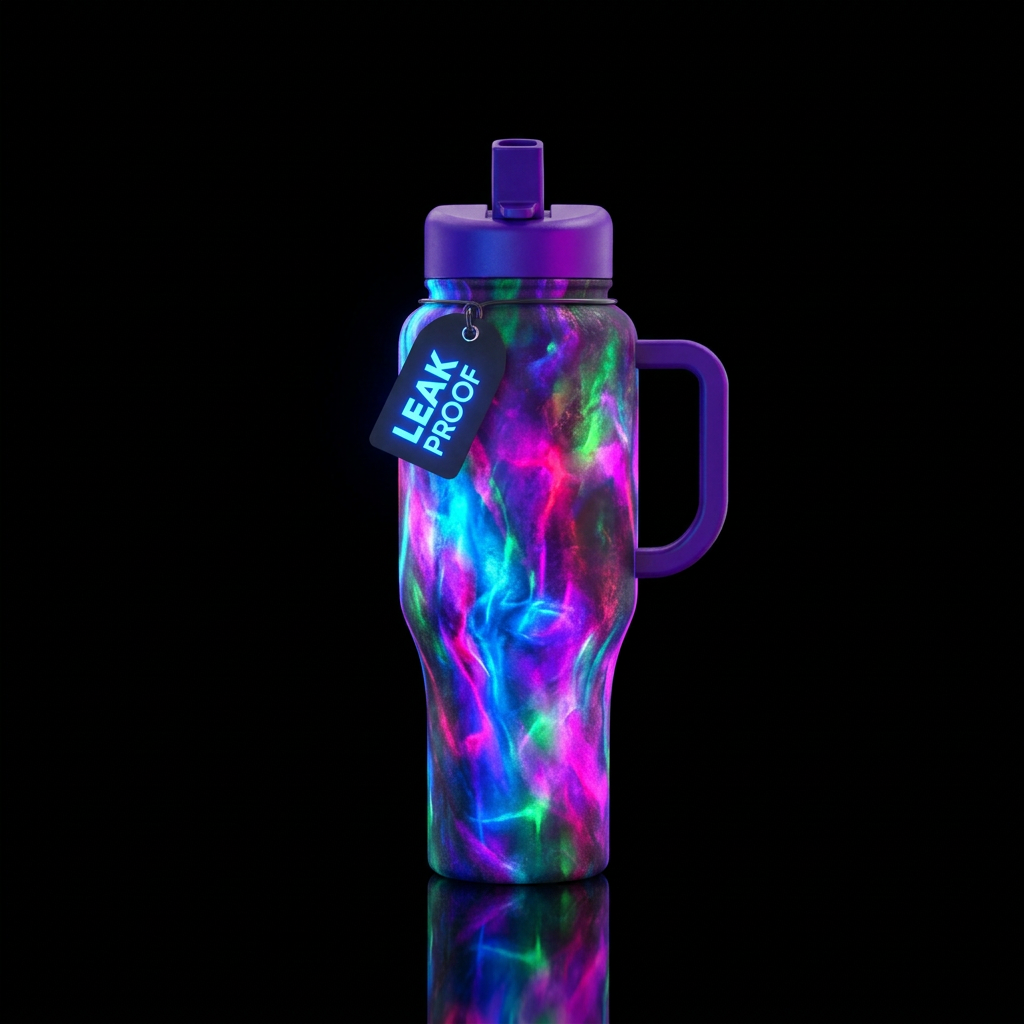 vibrant, artistic, beautiul, glowie water bottle design