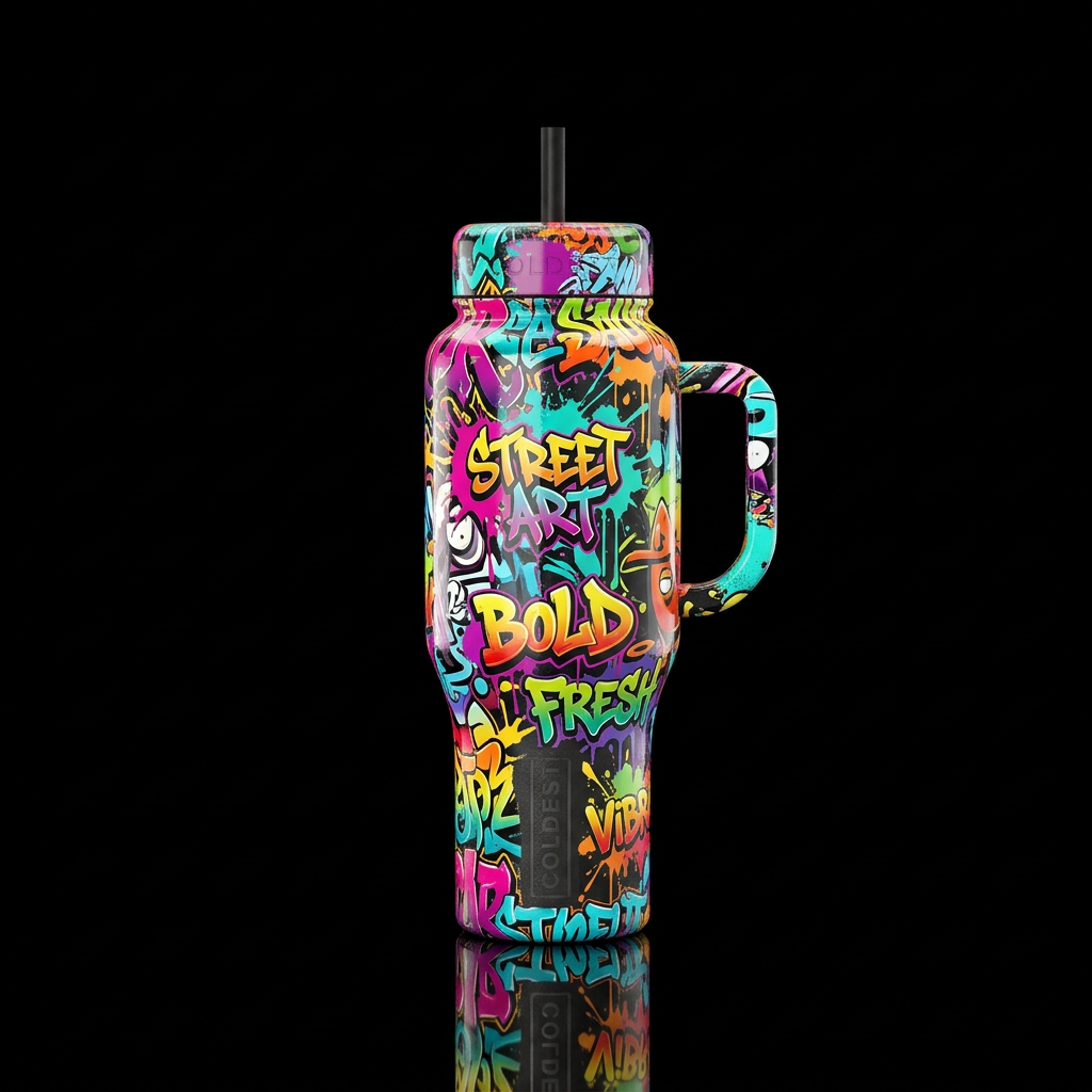 graffiti art, shiny, vibrant, splash paint with de... water bottle design