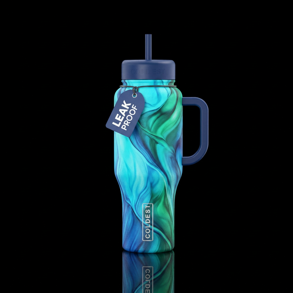 realism, artistic, seamless, vibrant, alluring wit... water bottle design