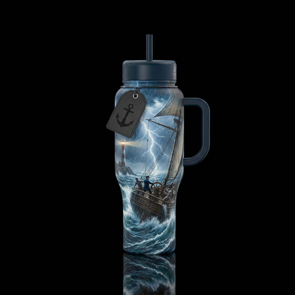 realism, seamless, thunderstorm, lightning, with s... water bottle design