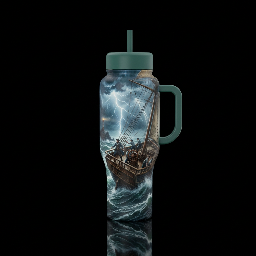realism, seamless, thunderstorm, lightning, with s... water bottle design