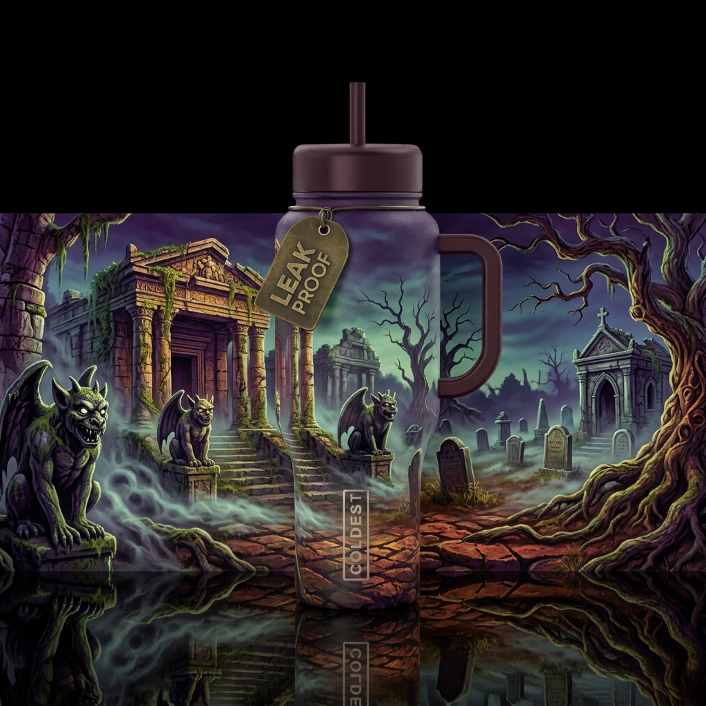 beautiul, realism, ancient, seamless, haunted water bottle design