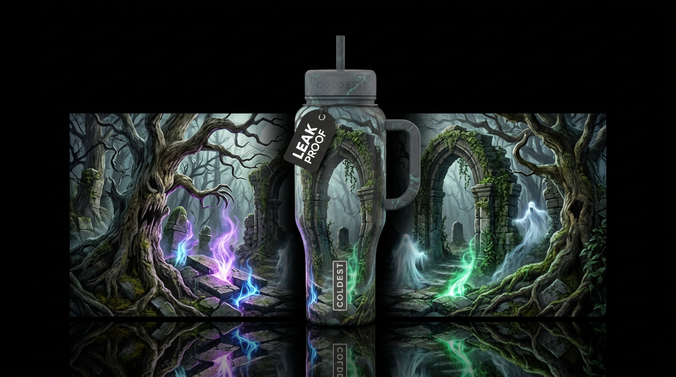 beautiul, realism, ancient, seamless, haunted water bottle design