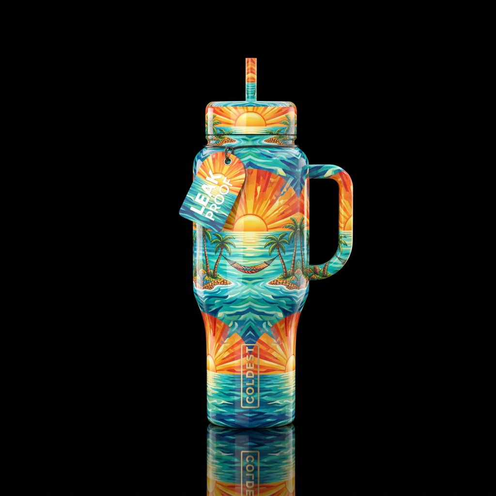 kaleidoscope, shiny, vibrant, realism, sunrise ove... water bottle design