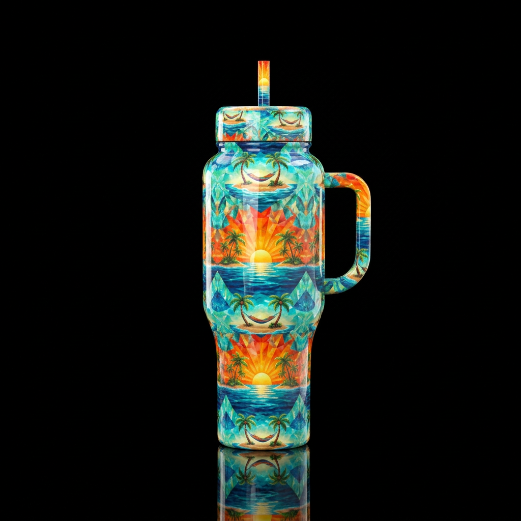 kaleidoscope, shiny, vibrant, realism, sunrise ove... water bottle design